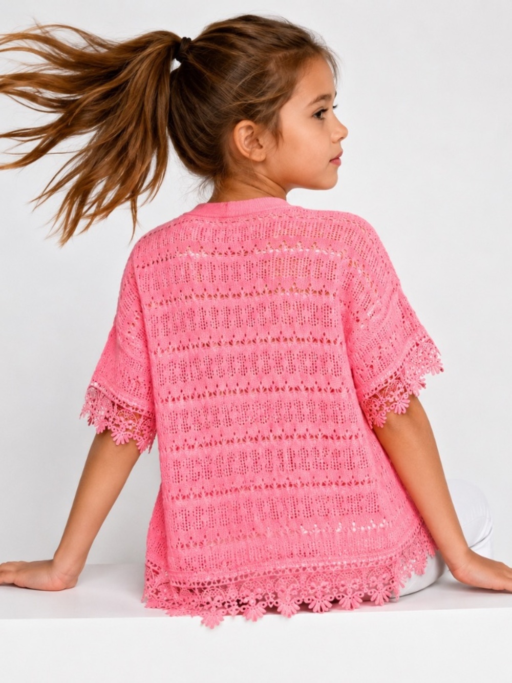 Gap girls pink lace open cardigan